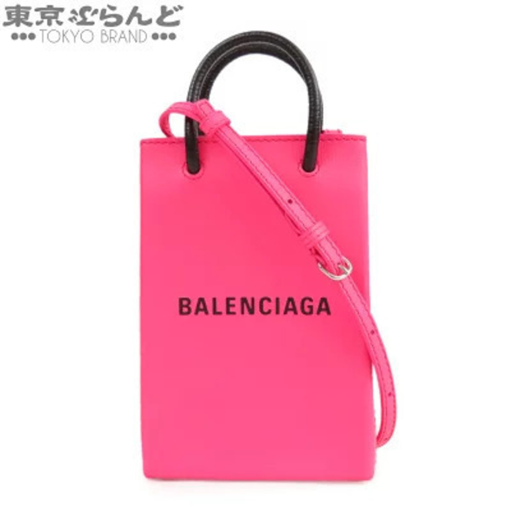 Balenciaga Shopping Phone Holder Leather Bag Shoulder Pink